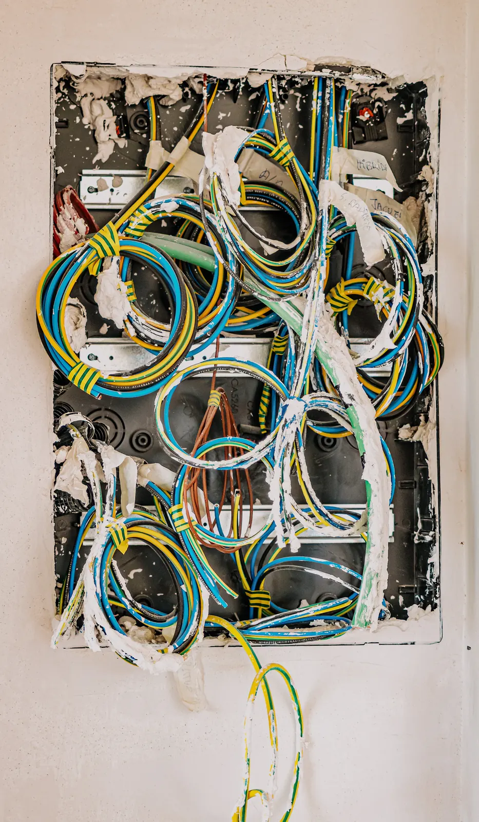 Yellow, blue and black insulated wires