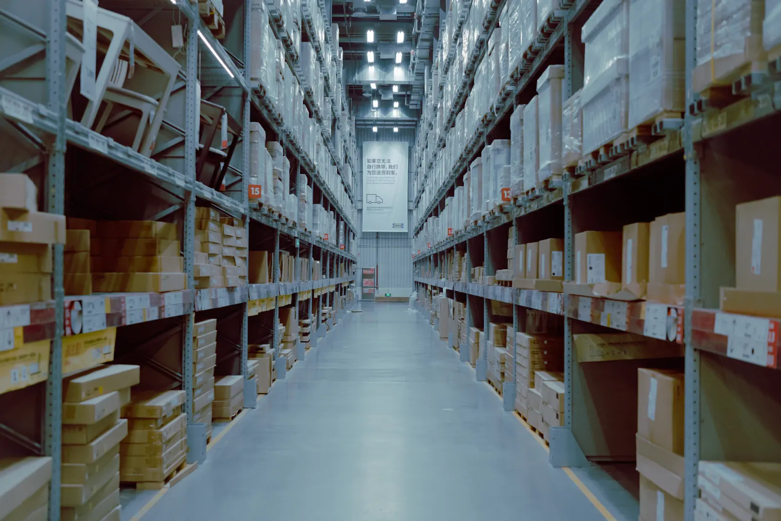 Warehouse with rows of shelving