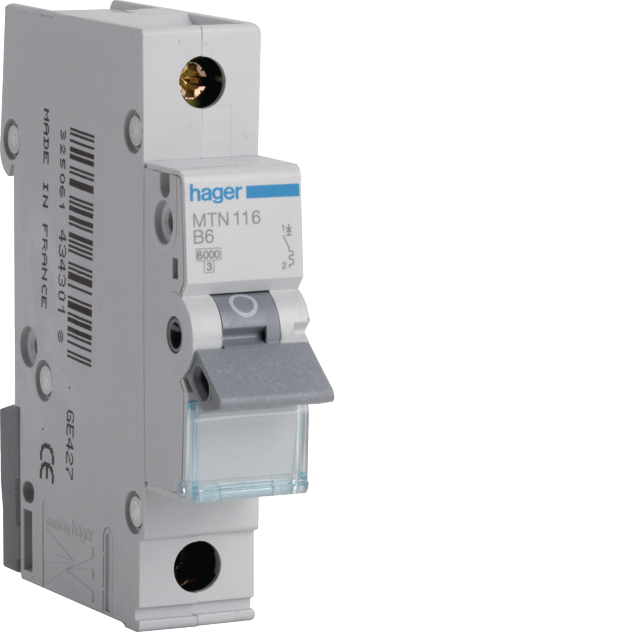 Hager Hager MCB 1P B16 6 kA, reference MTN116